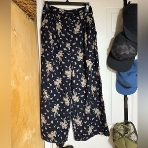 Volcom Navy and Cream Floral Wide Leg Pants